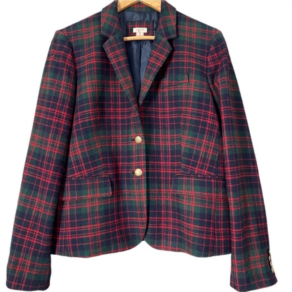 J Crew Tartan Plaid Wool Schoolboy Blazer Size 14